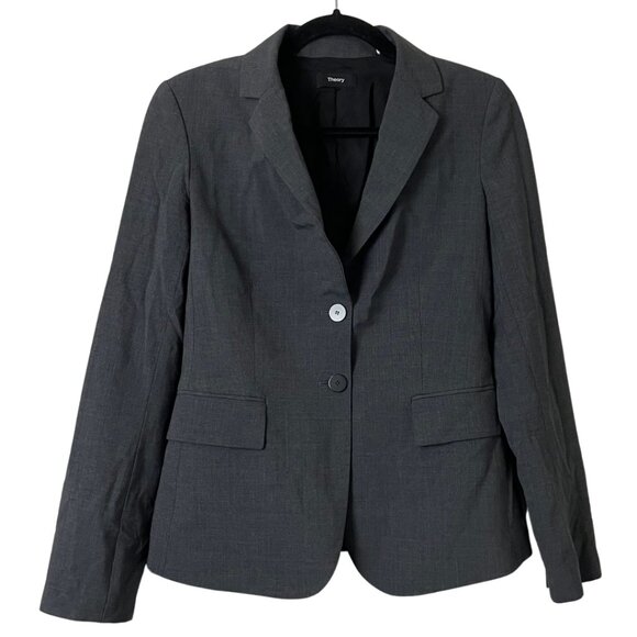 Theory Carissa Blazer Good Wool Charcoal Melange Size 2 XS *Minor Flaw* - Picture 2 of 11